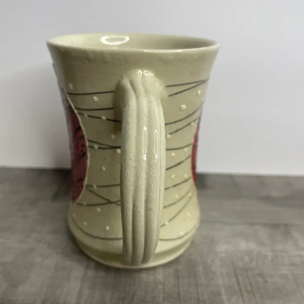 Vintage STEPHANIE KING Studio Art Pottery Creme Burgundy Tribal Leaf